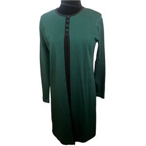 Vintage 90s Liz Claiborne Green Black Long Sleeve Dress Medium Work Modest Layer